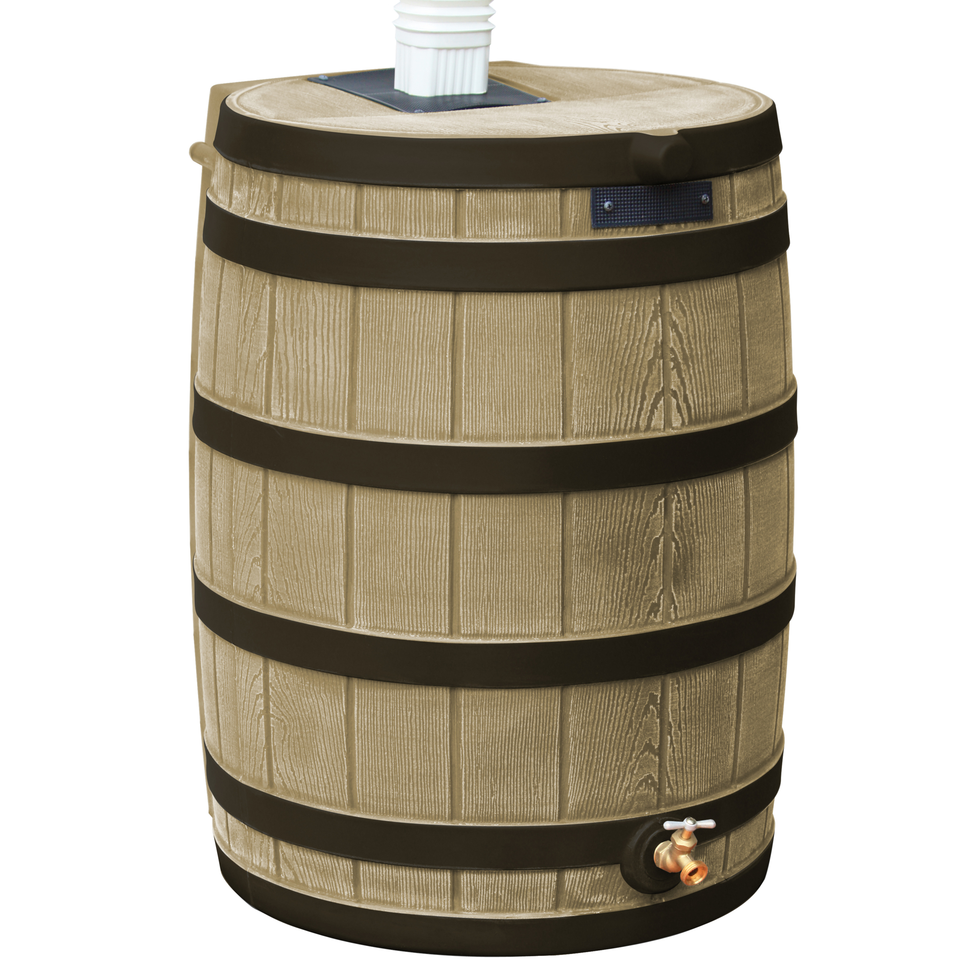Good Ideas Rain Wizard Rain Barrel — 50 Gallon, Darkened Ribs, Khaki, BPA-Free Plastic, Model# RW50-DR-KHA